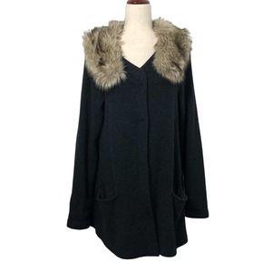 Anthropologie Moth Faux Fur Cardigan Coatigan Medium Heathered Gray Wool Pockets